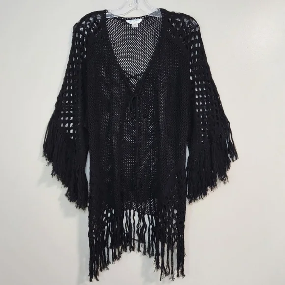 Hula Moon 💯% Cotton Black Oversized Crochet Swim Cover-Up, Size S~NWOT - Picture 2 of 7